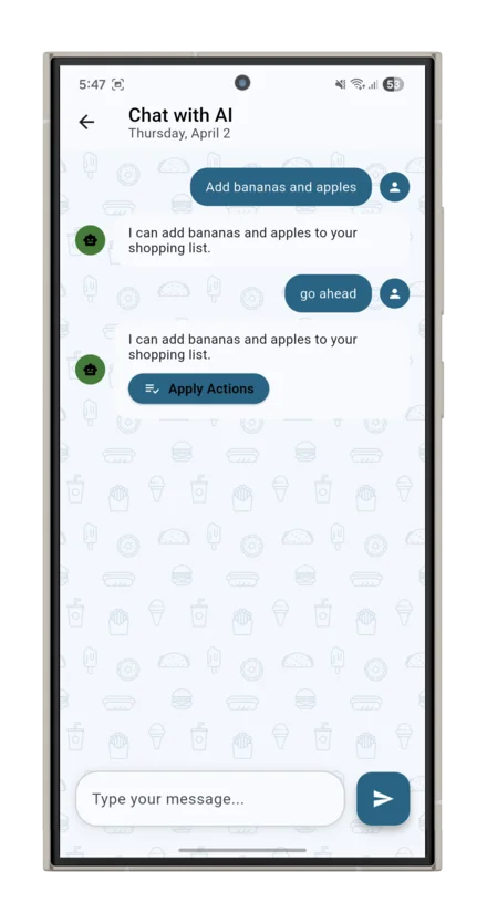 AI chat for managing shopping list